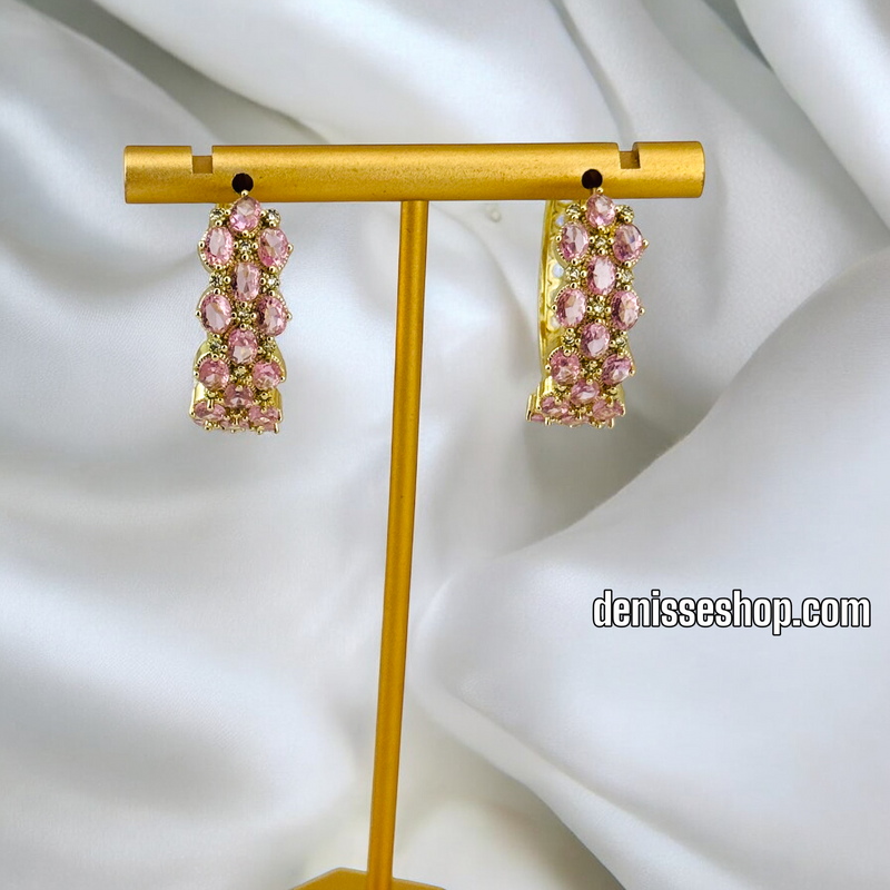 14K GOLD /PINK STONE  HOOP EARRING HP504