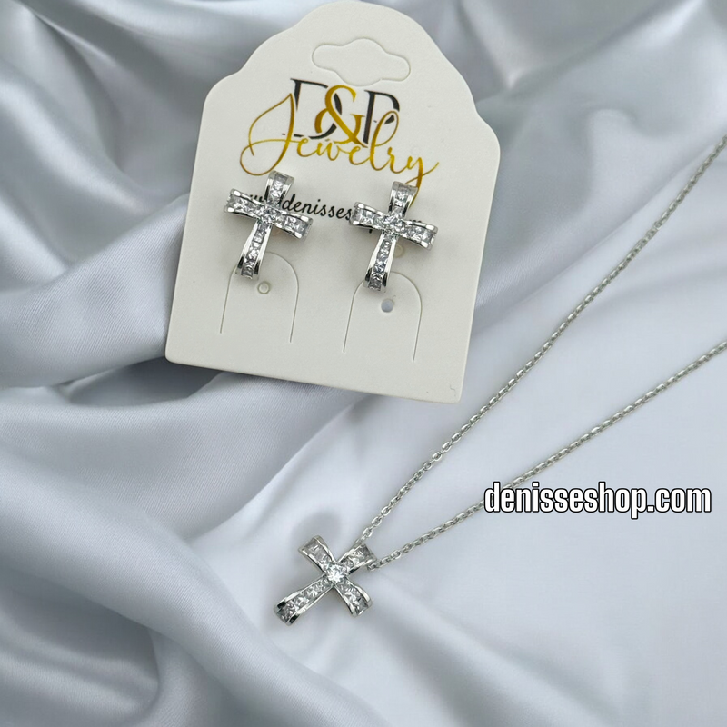 SILVER / WOMEN WHITE STONE CROSS NECKLACE N146