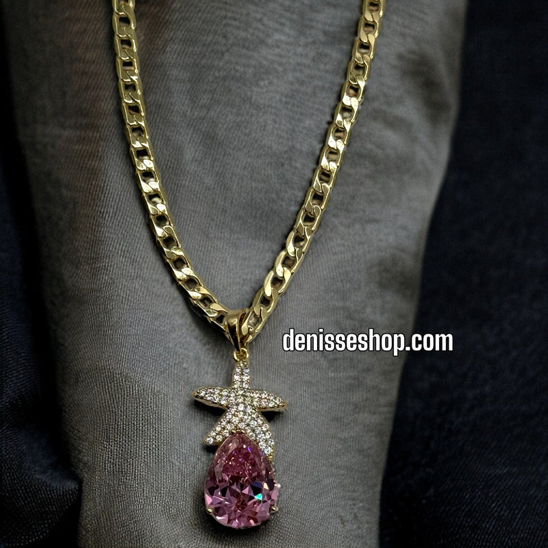 14K PINK STONE STARFISH PENDANT P207 (CHAIN NOT INCLUDED)