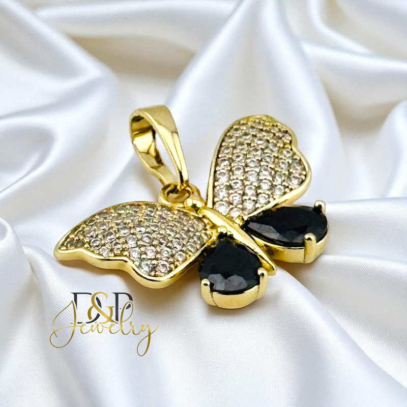 14K GOLD BUTTERFLY STONES PENDANT P885