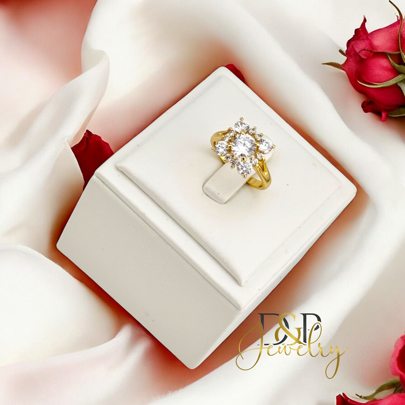 14K SQUARE WHITE STONE RING RG360