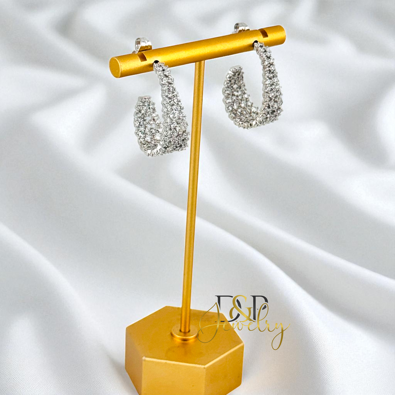 SILVER BLING DESIGN HOOP EARRING HP834