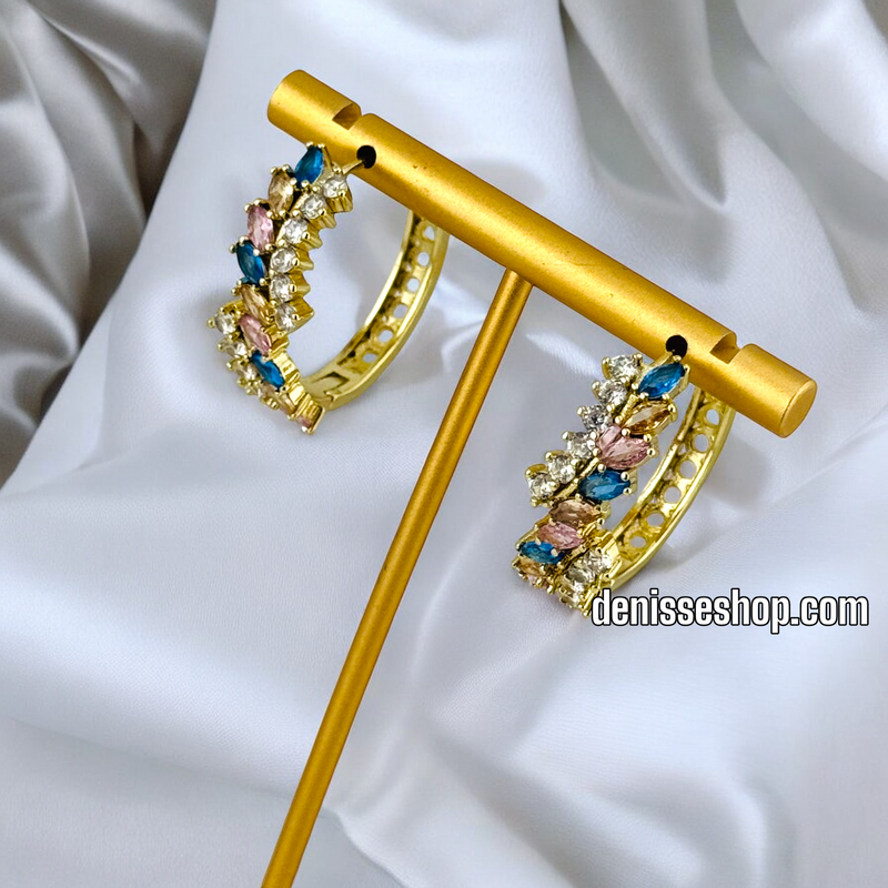 14K GOLD /MULTICOLOR STONE  HOOP EARRING HP503