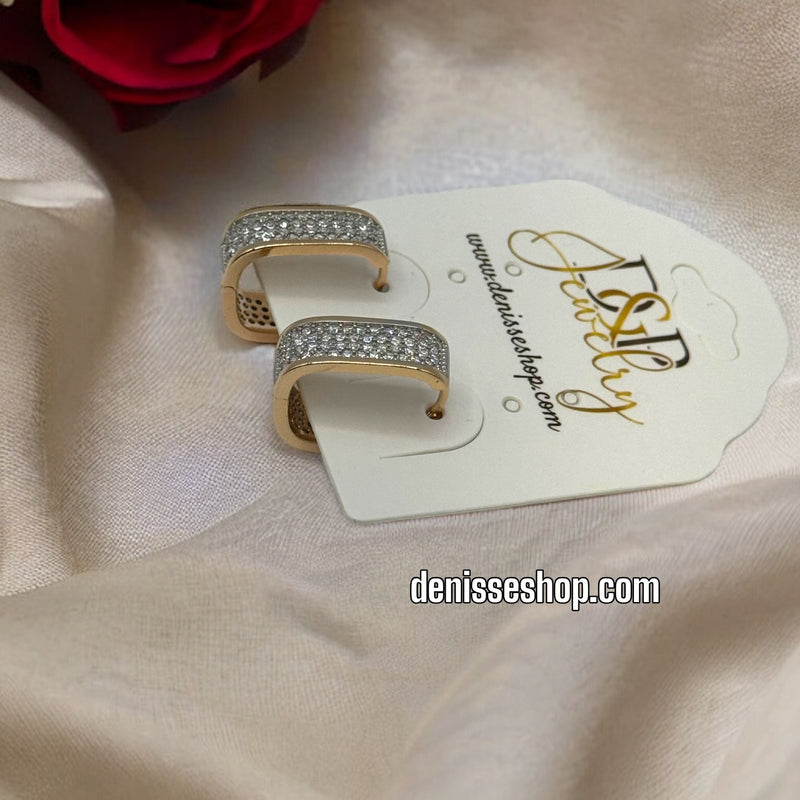 18K WHITE STONE HOOPS HP331