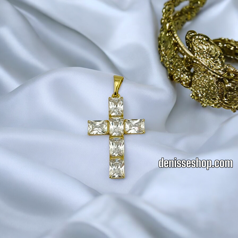 14K / WHITE STONE CROSS PENDANT P547