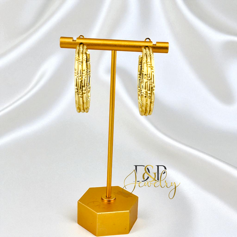 14K GOLD/LONG SIZE DESIGN HOOP EARRING HP803