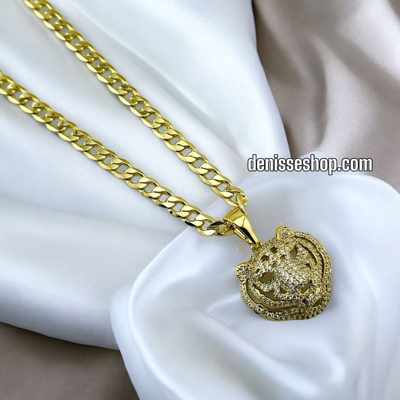 14K FASHION WHITE STONE TIGER FACE MEN PENDANT P463