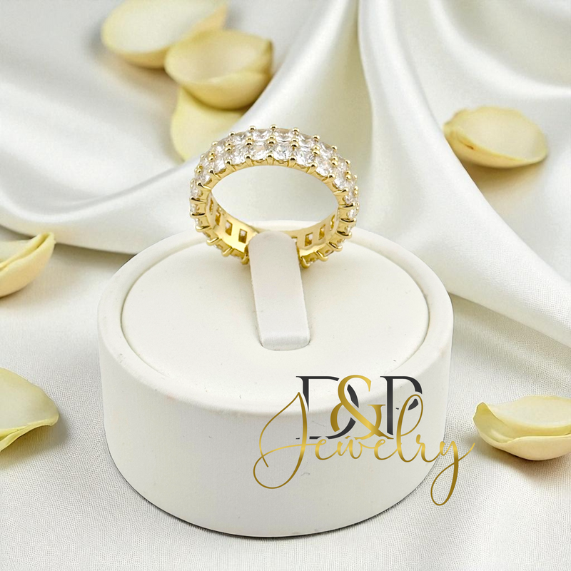 14K WHITE STONE BAND RING RG391