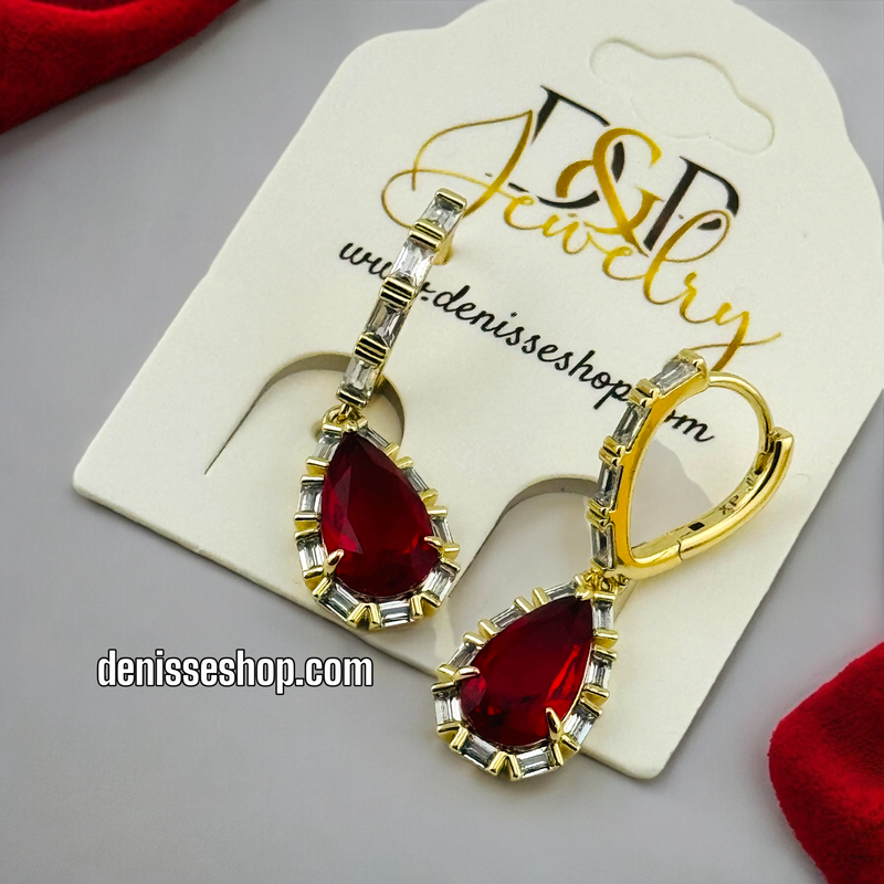 14K RED STONE EARRINGS E519