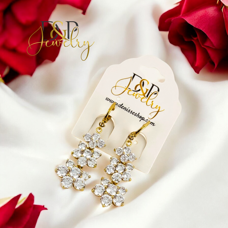 14K ELEGANT LONG FLOWER EARRING E894