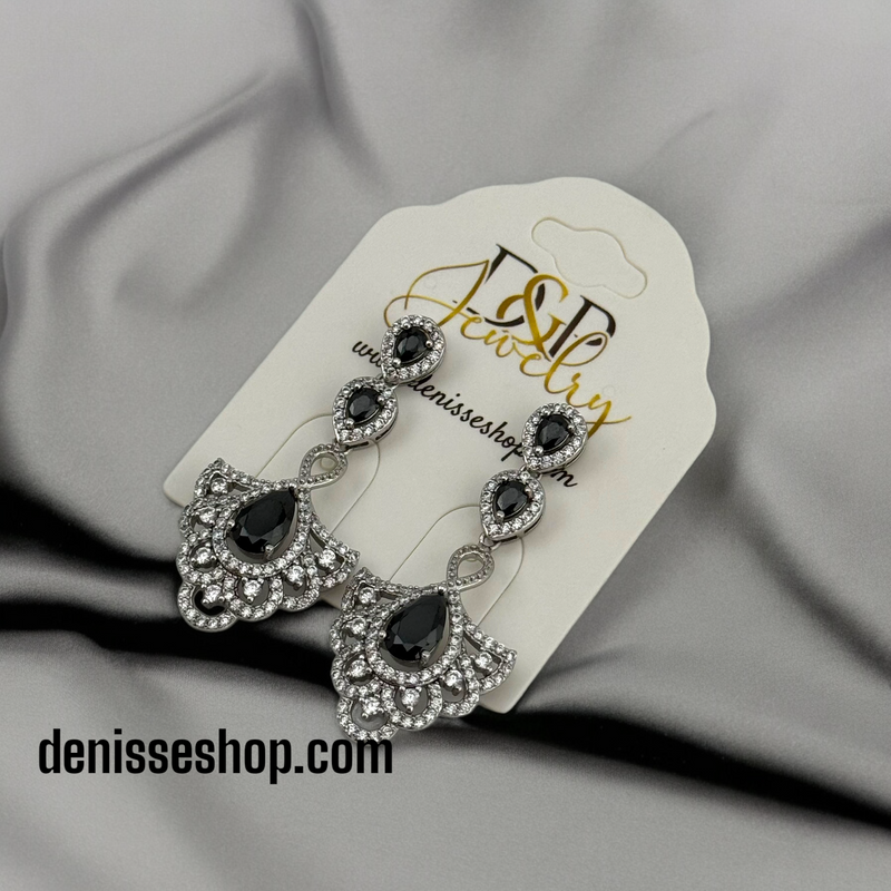 SILVER BLACK STONES EARRINGS E496