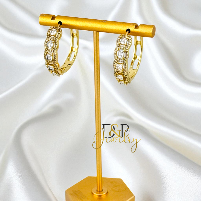 14K GOLD /LONG COLOR STONES 3 VARIANT HOOP EARRING HP824