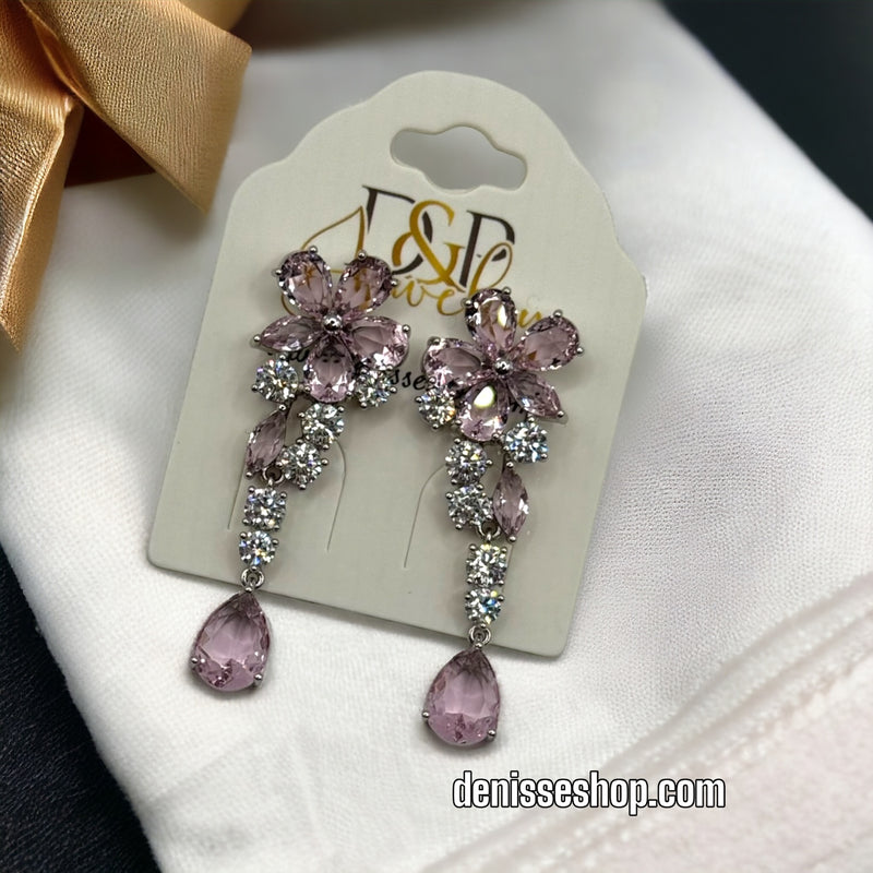 PINK STONE FLOWER EARRING E267