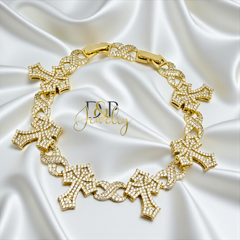 14K GOLD /BLING CROSS LINK NECKLACE SET N294