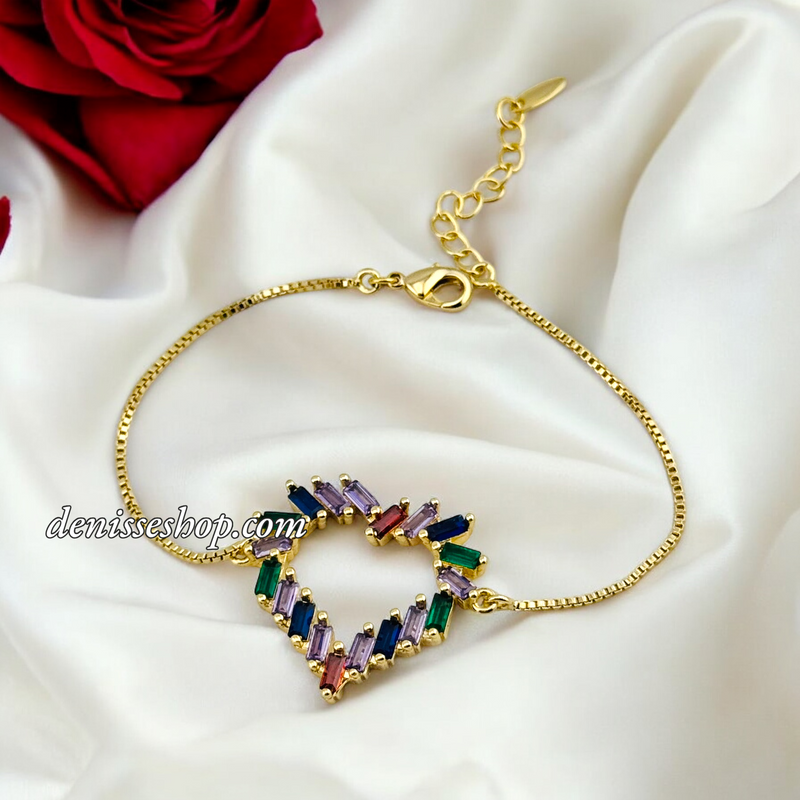 14K FASHION MULTICOLOR HEART BRACELET BR662