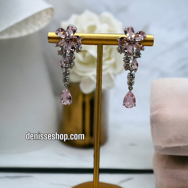 PINK STONE FLOWER EARRING E267