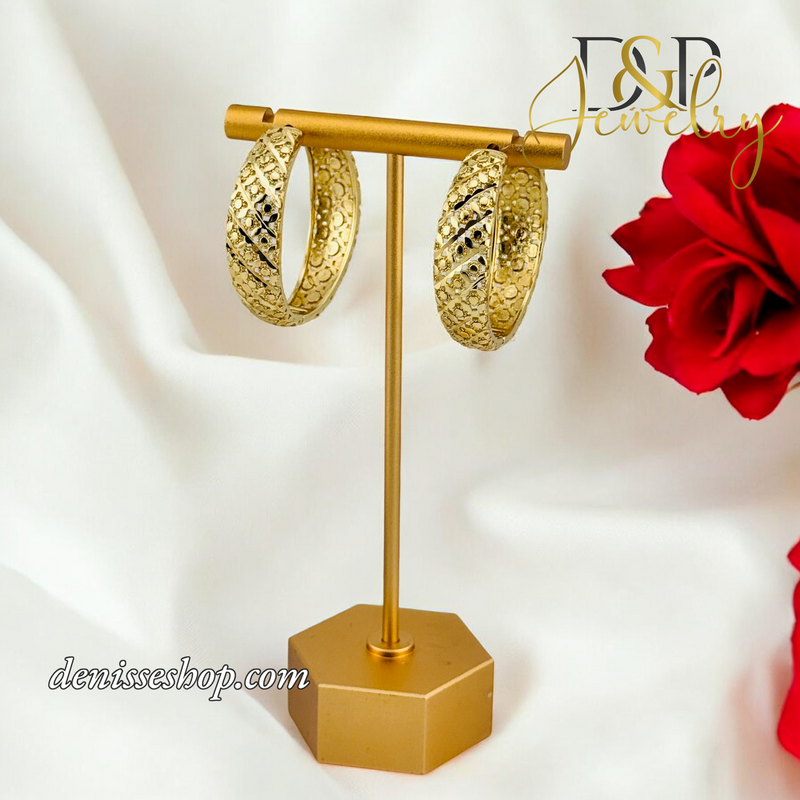 14K FASHION  DESIGN GOLD HOOPS HP634