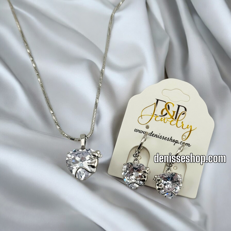 SILVER HEART WHITE STONE NECKLACE C43