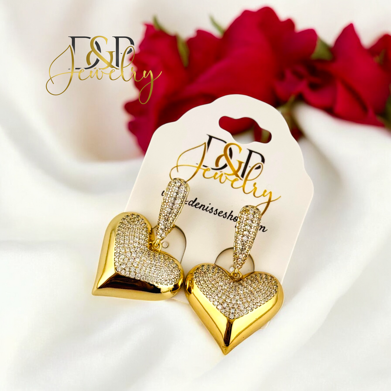 14K LONG HEART EARRING E892