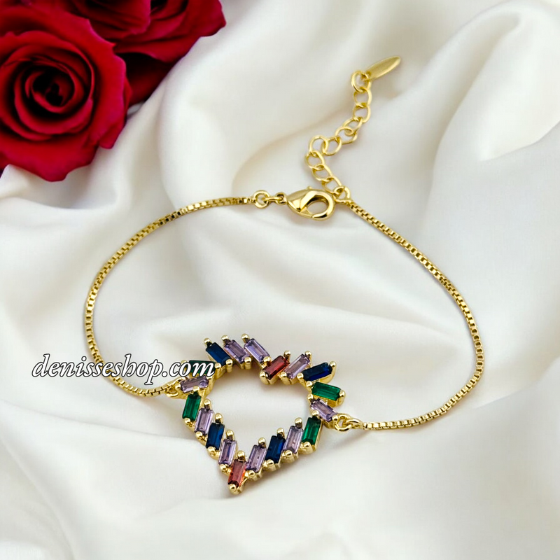 14K FASHION MULTICOLOR HEART BRACELET BR662