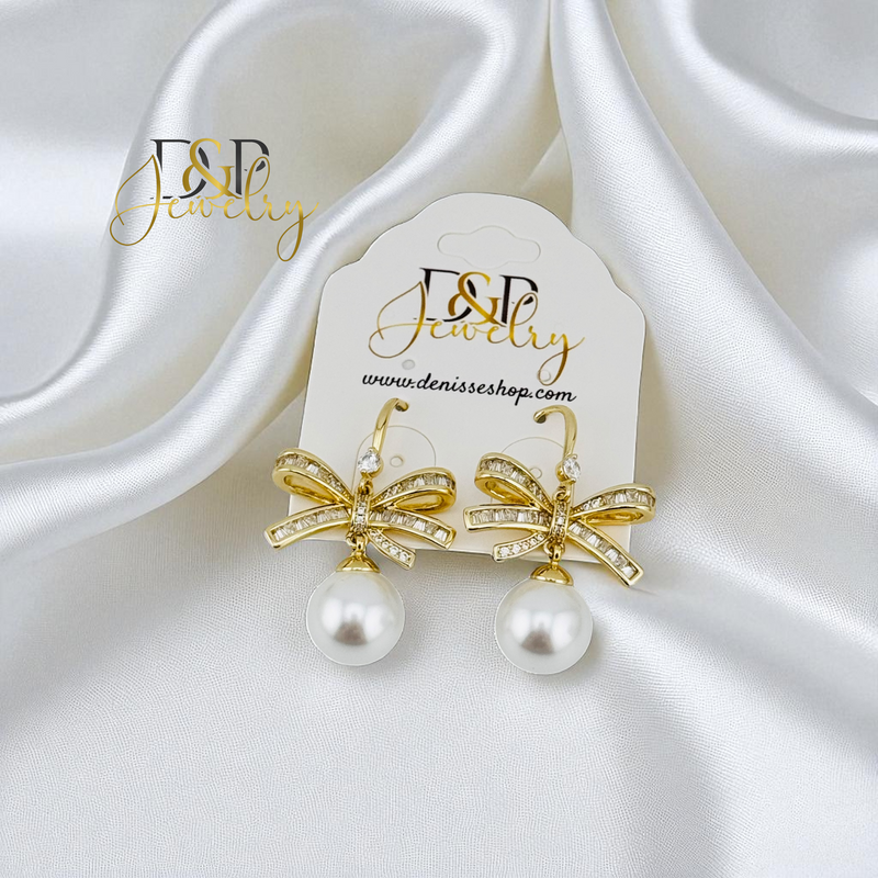 14K GOLD/BOW PEARL VIOLADOR EARRING E997