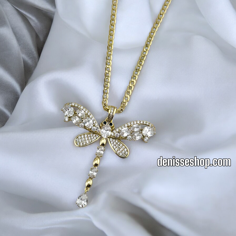 14K WHITE STONE BIG DRAGONFLY PENDANT P657