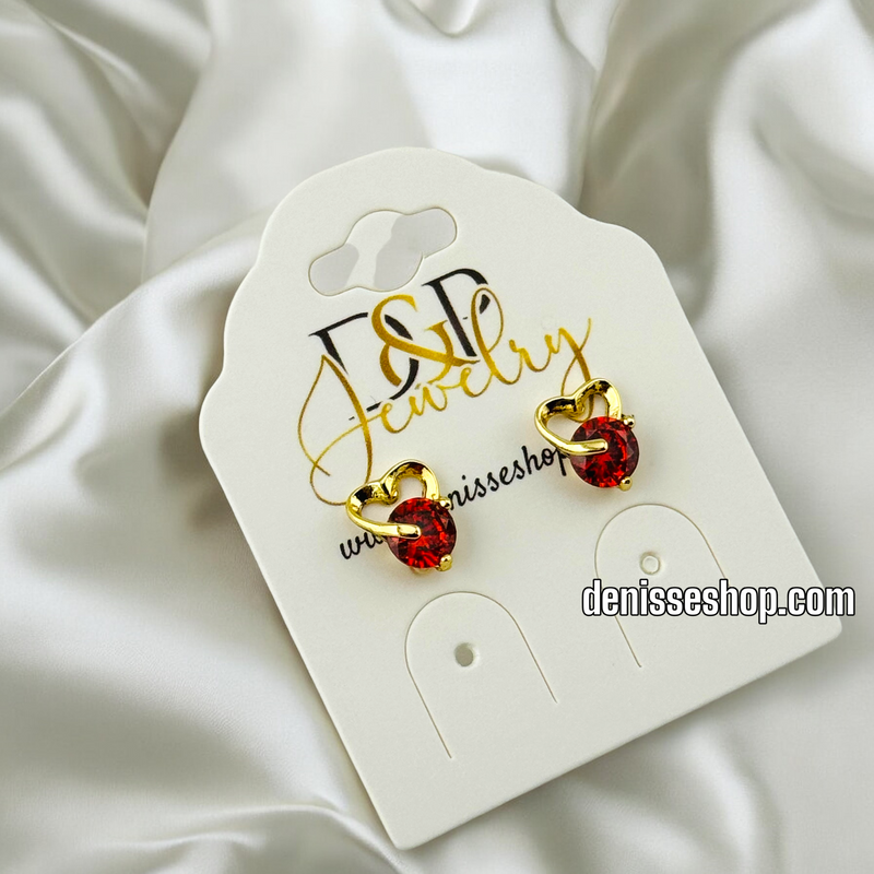 14K GOLD HEART/ RED STONE EARRING E662