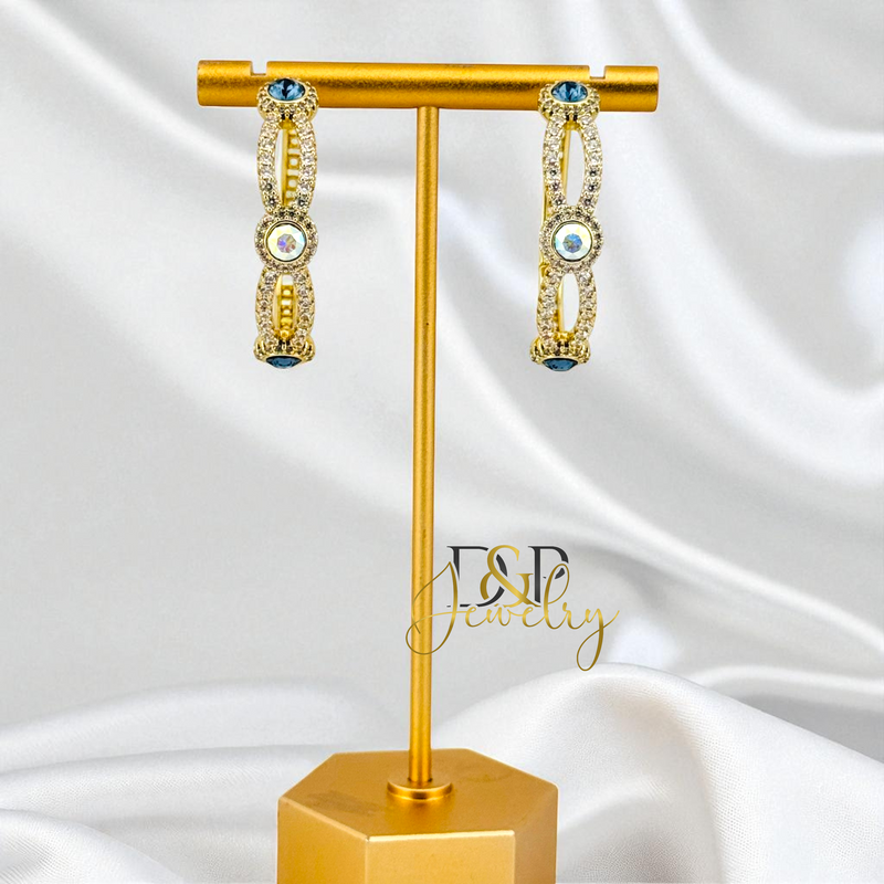 14K GOLD /LONG COLOR  STONES 3 VARIANTS HOOP EARRING HP826