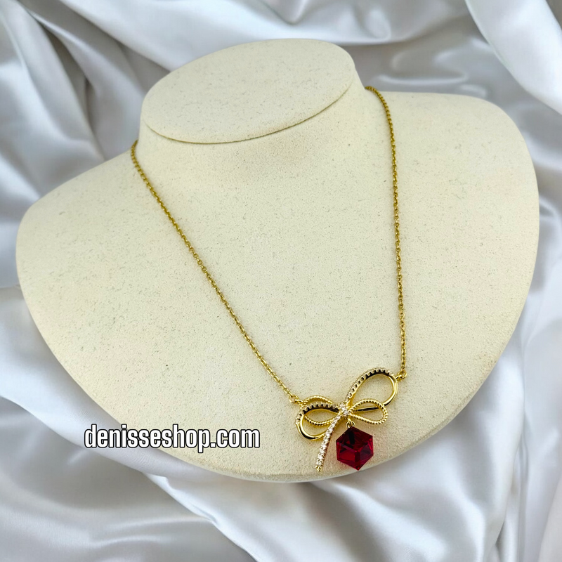 14K / WOMEN BOWE RED STONE NECKLACE N93