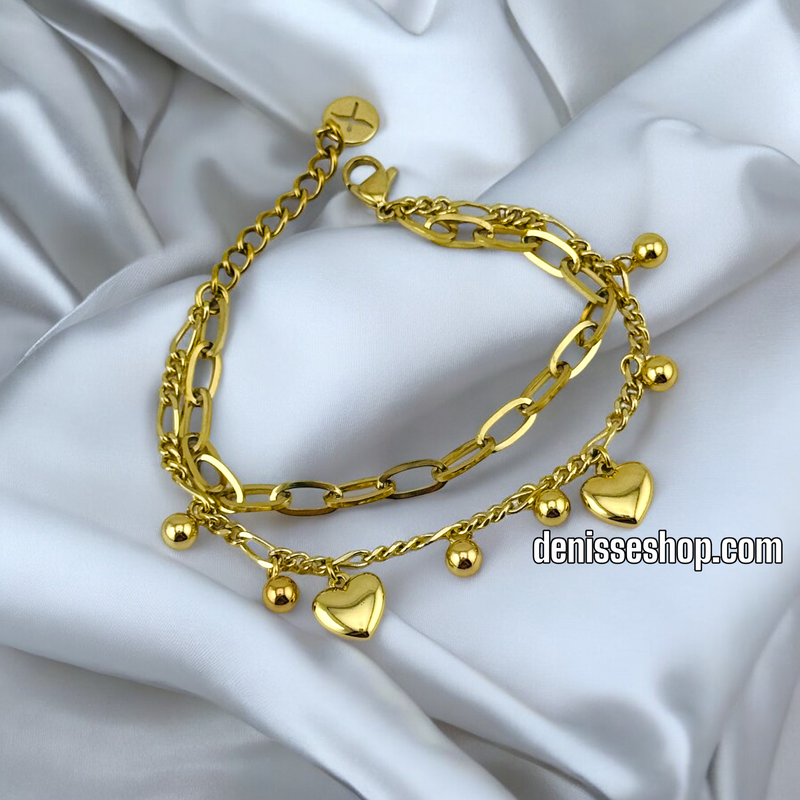 14K / TWO LAYER HEART BRACELET BR538