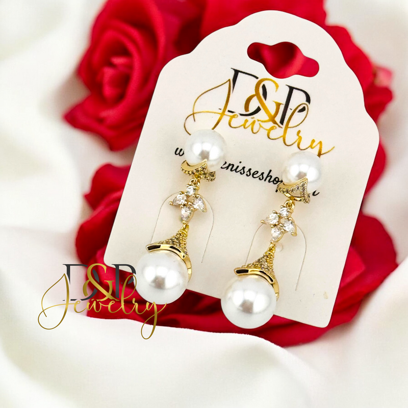 14K ELEGANT LONG PEARL EARRING E893
