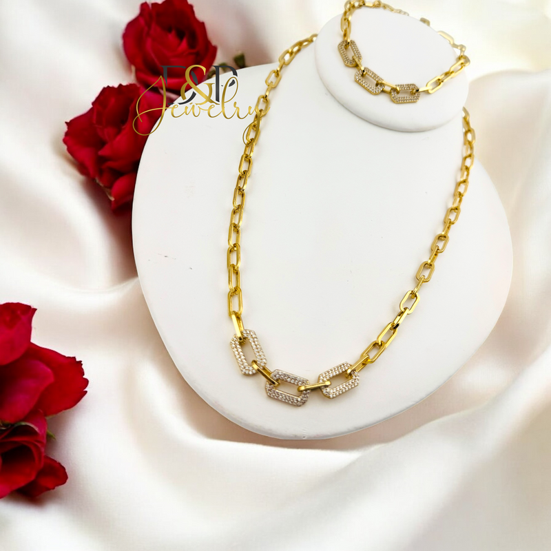 14K PAPER CLIP DESIGN NECKLACE SET N266