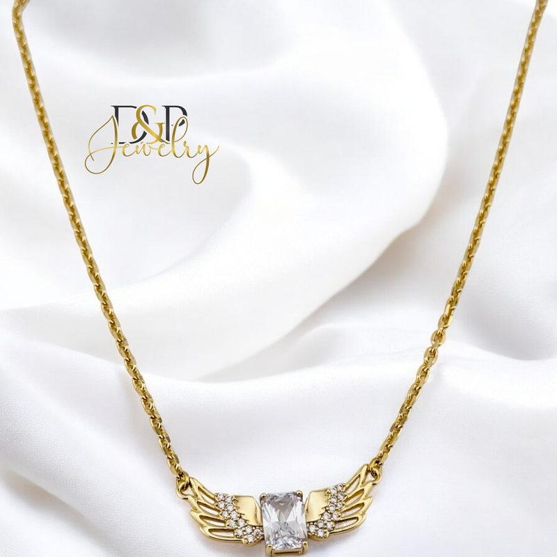 14K GOLD /WHITE STONE WINGS NECKLACE N301