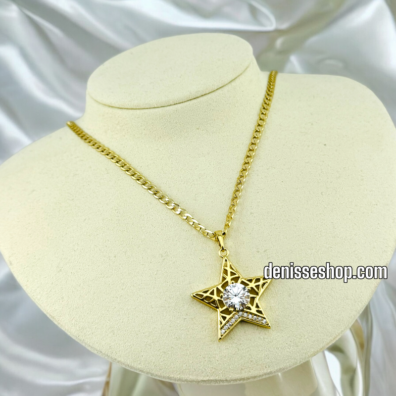 14K GOLD / WHITE STONE STAR PENDANT P489