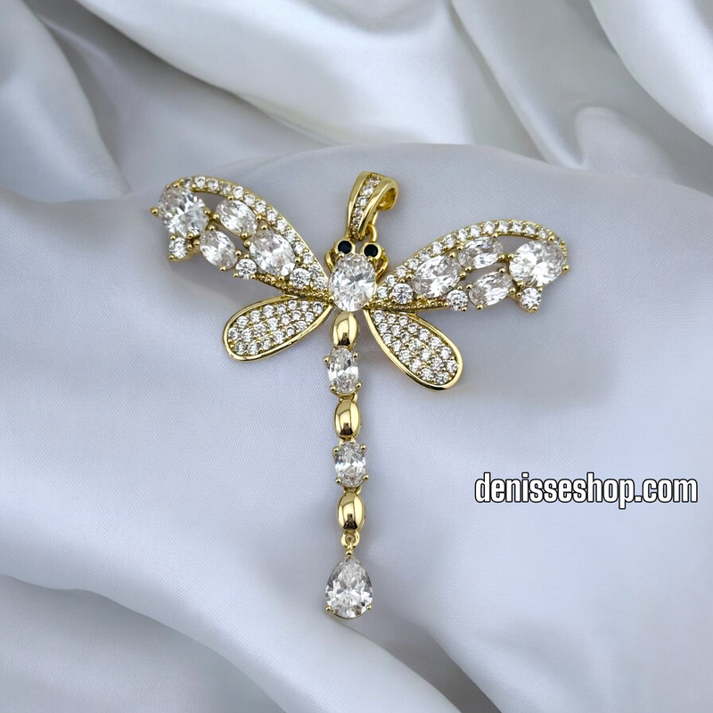 14K WHITE STONE BIG DRAGONFLY PENDANT P657