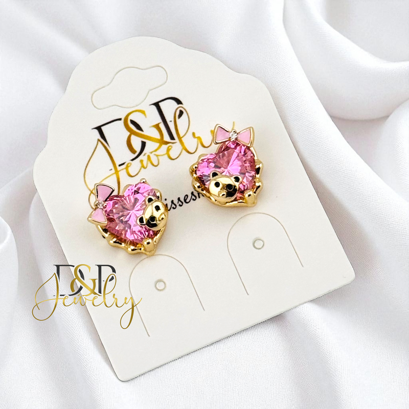14K GOLD/HEART STONE/CHARMS 2VARIANTS STUD EARRING E1024