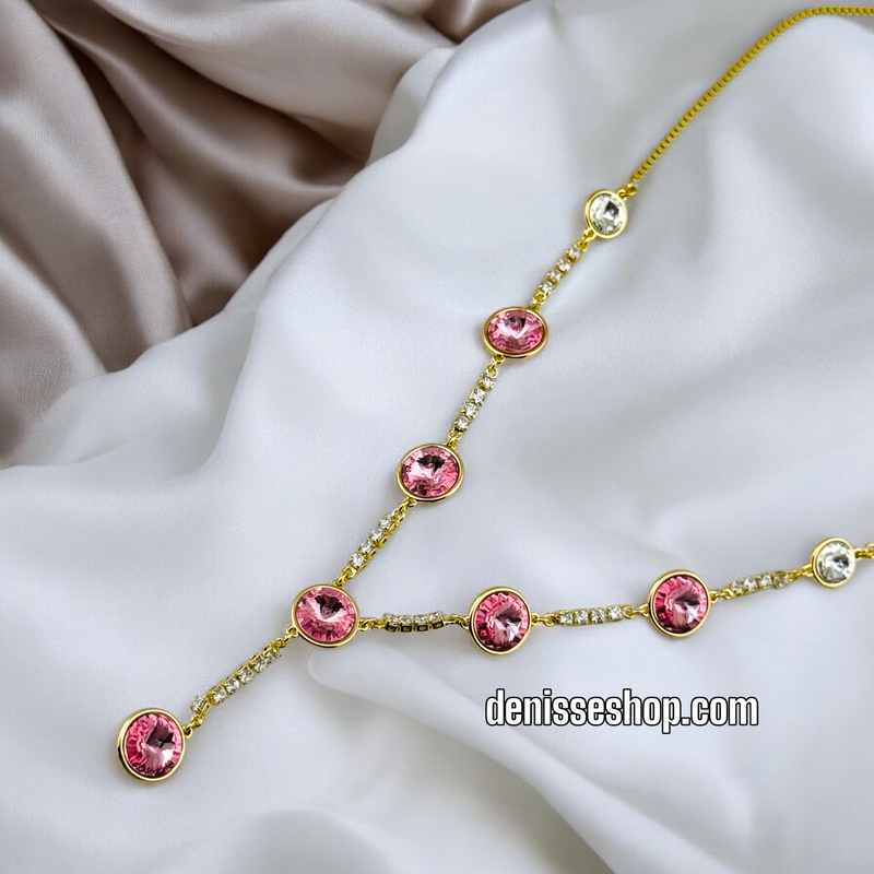 14K / WOMEN PINK AND WHITE STONES NECKLACE N95