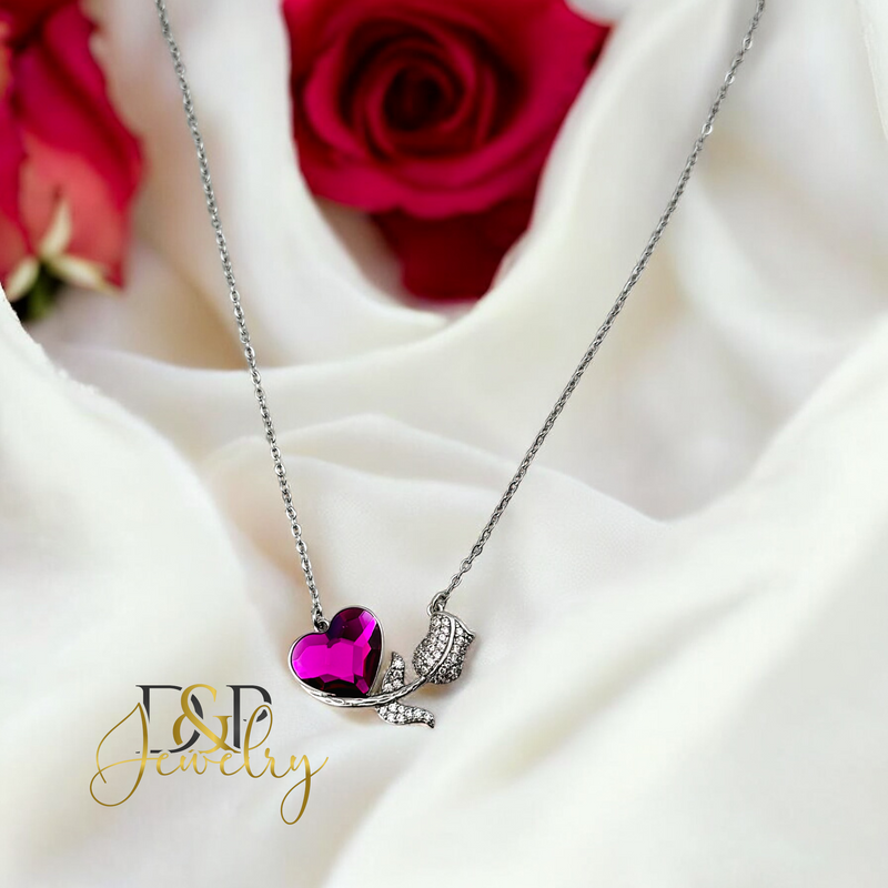 14K WOMAN SILVER PURPLE FLOWER FASHION NECKLACE N251