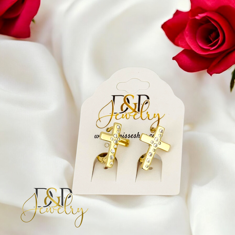 14K CROSS HOOP EARRING HP654