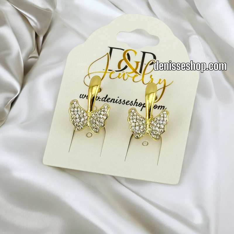 14K GOLD / WHITE STONE BUTTERFLY HUGGIES EARRING E678