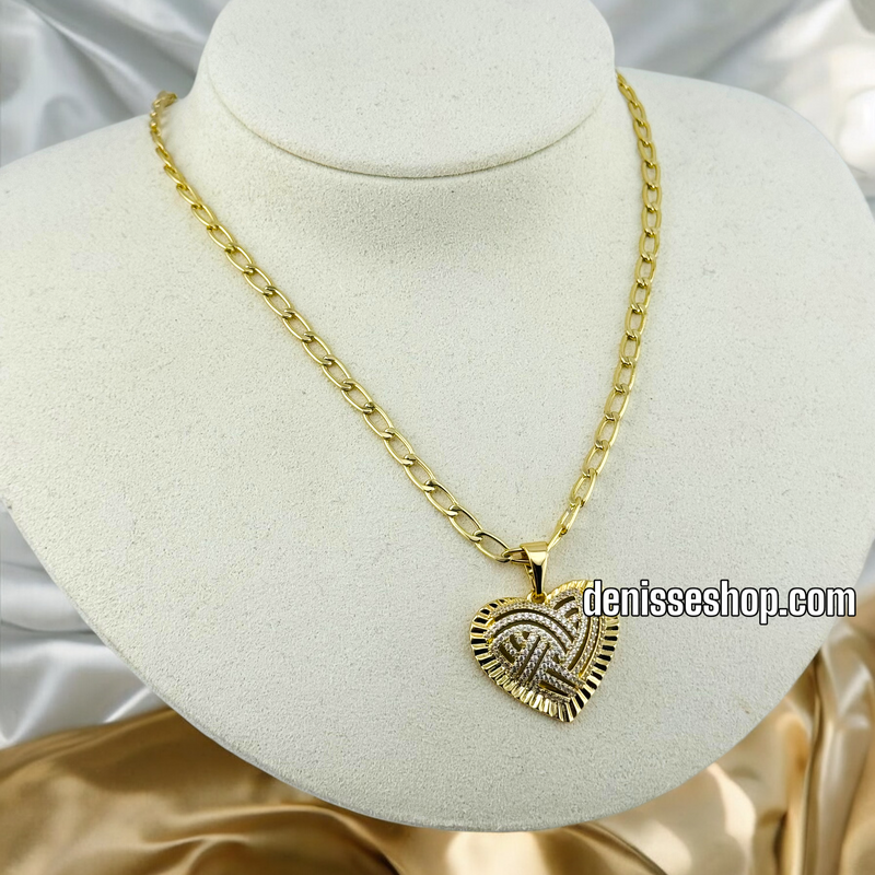 14K GOLD / WHITE STONE HEART IN HEART PENDANT P495