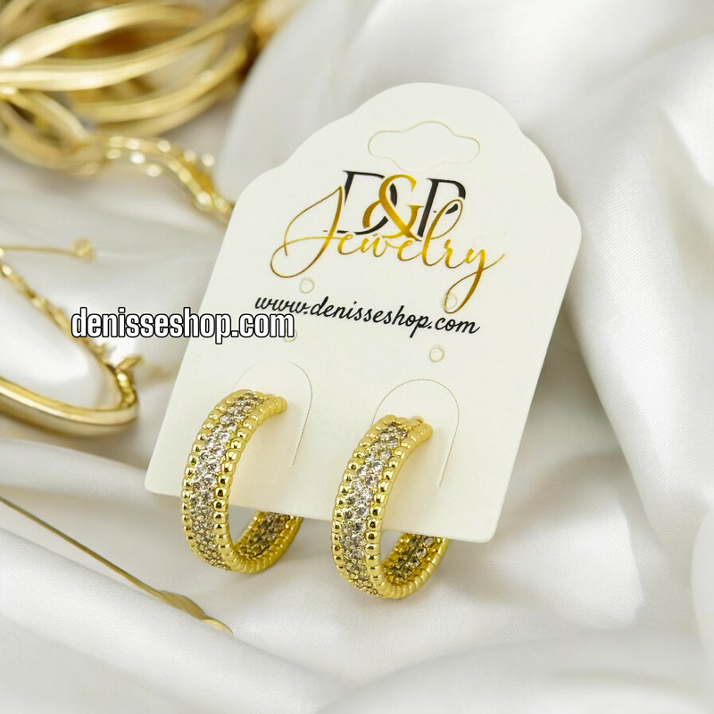 14K WHITE STONE HOOP EARRING E624