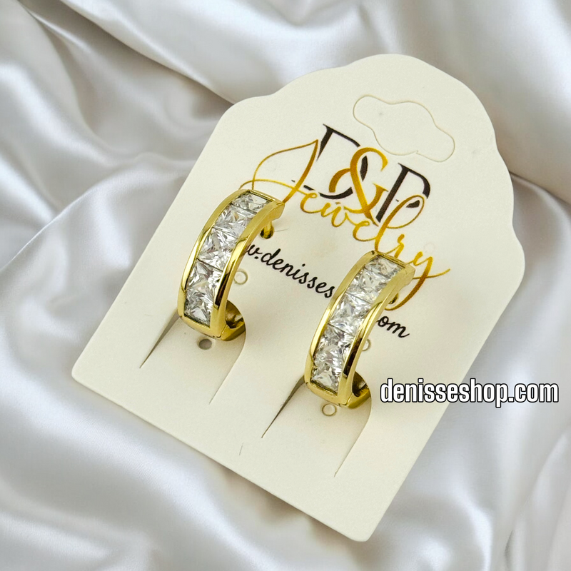 14K GOLD AND WHITE STONE HOOP EARRING HP481