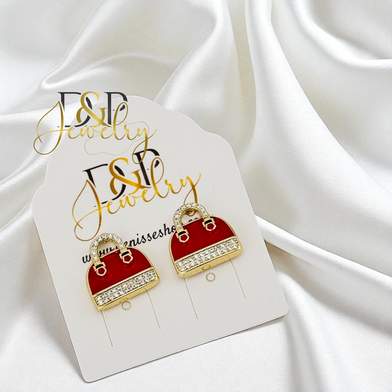 14K GOLD/RED PURSE STUD EARRING E1006