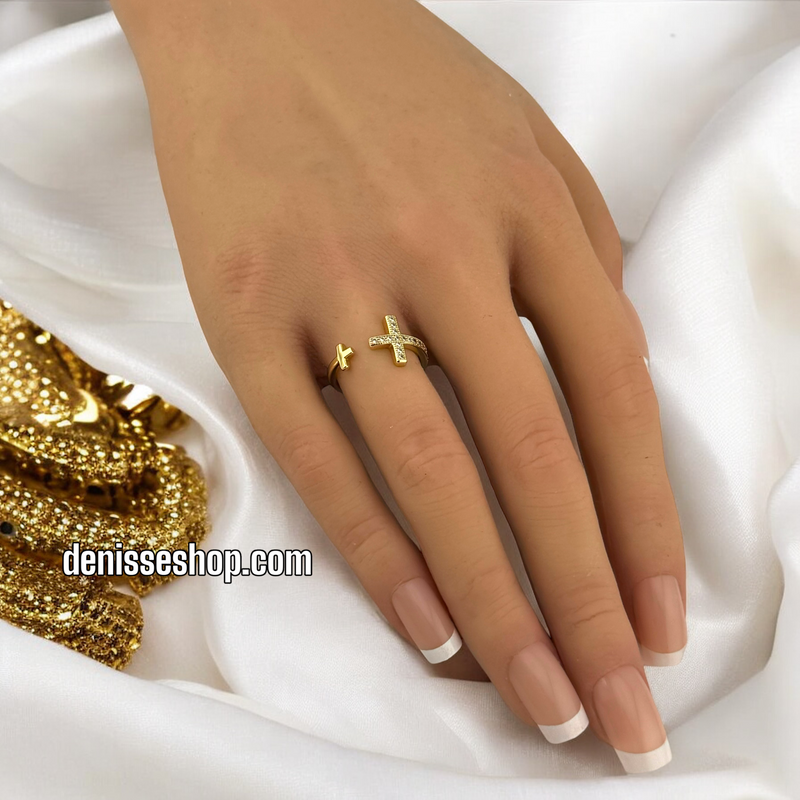 14K ADJUSTABLE CROSS RING RG218