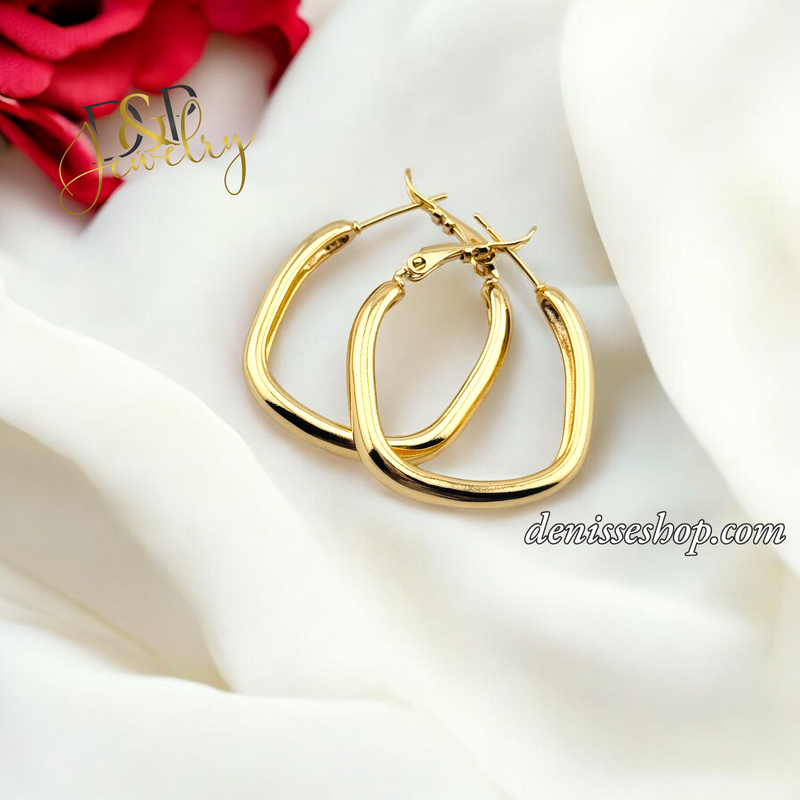 14K SQUARE MEDIUM GOLD HOOPS HP625