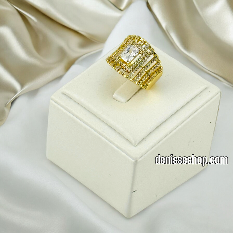 14K GOLD/ WHITE STONE THICK  FASHION  RING RG256