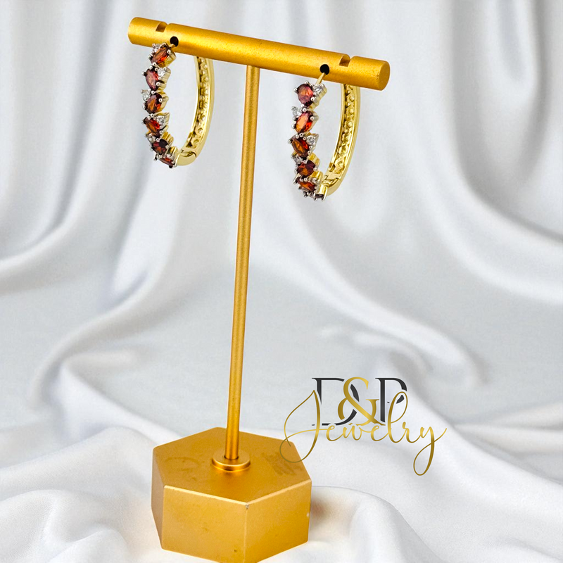 14K GOLD /COLOR STONES 3 VARIANT HOOP EARRING HP828