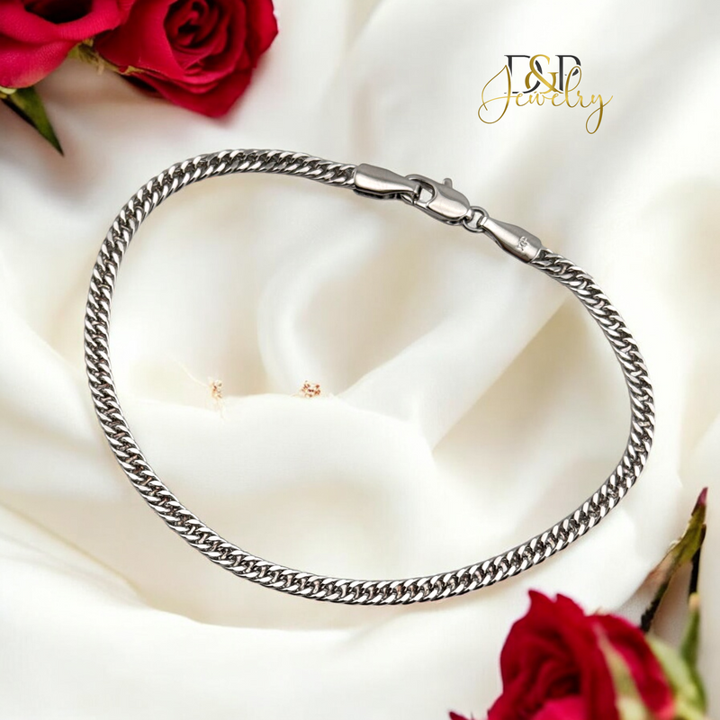 SILVER THIN CLOSE LINK CUBAN BRACELET BR730