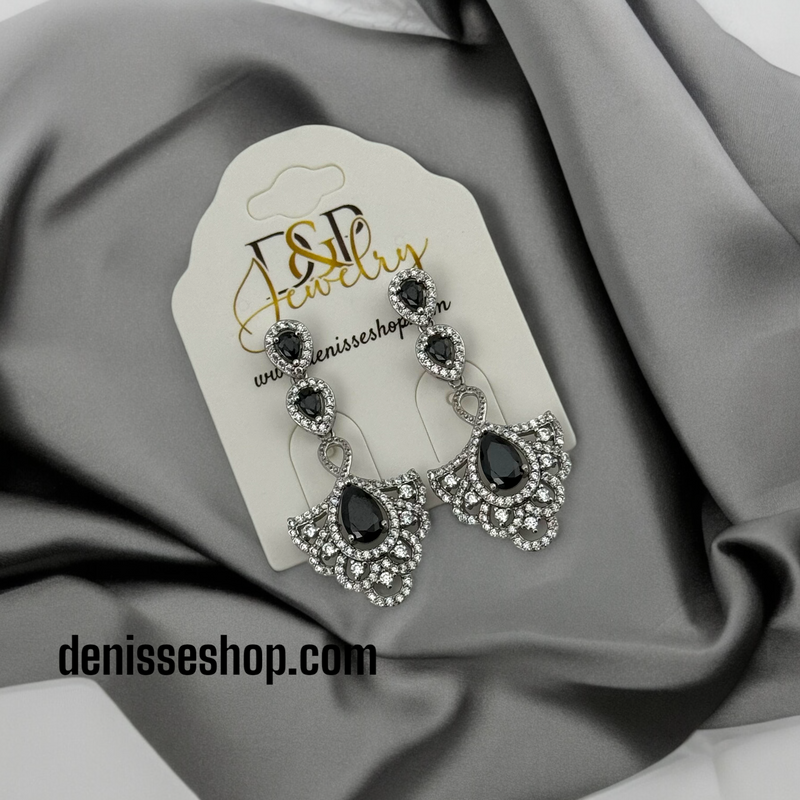 SILVER BLACK STONES EARRINGS E496